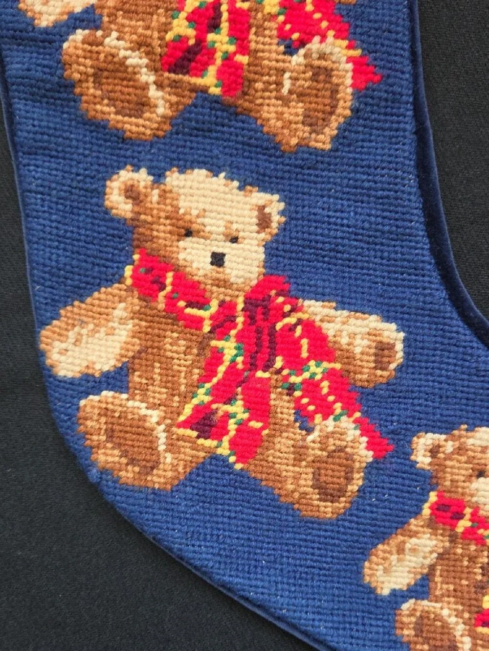 Teddy Bear Christmas Stocking with Red Plaid Accent